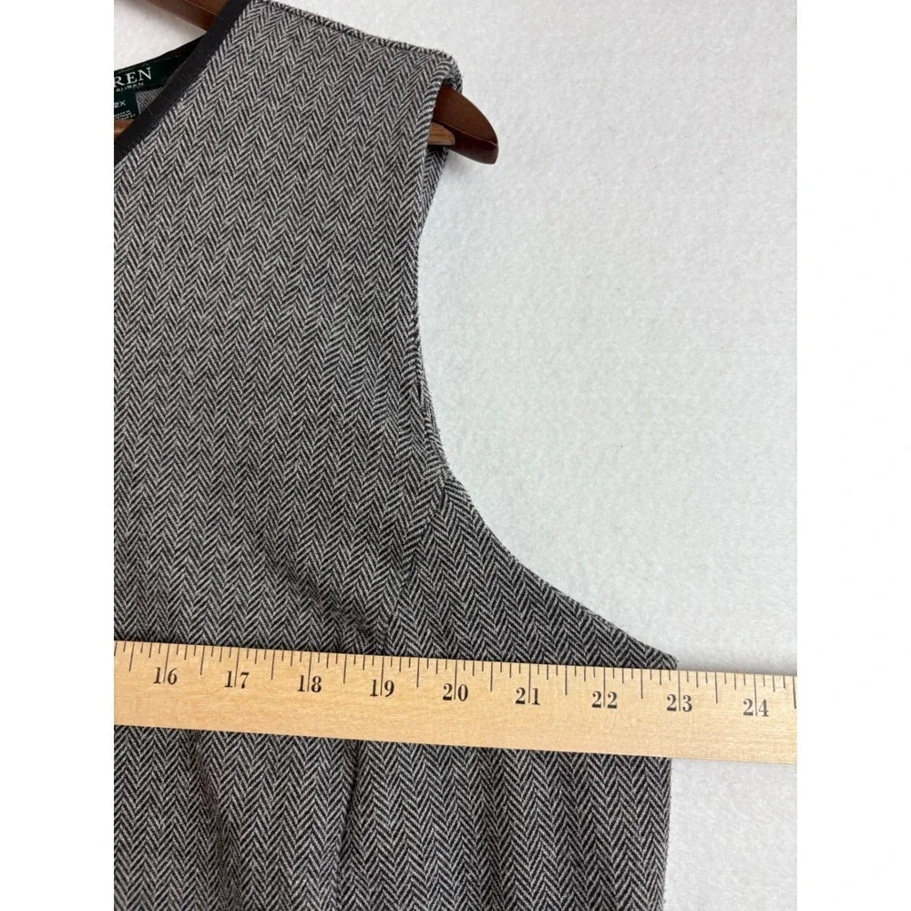 Lauren Ralph Lauren Women Gray Herringbone Sleeveless Dress Faux Leather Trim 2X